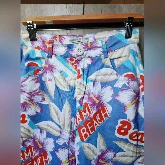 Urban Outfitters Miami Beach Tropical Novelty Print Cropped High Rise Pants 26 - Picture 8 of 11